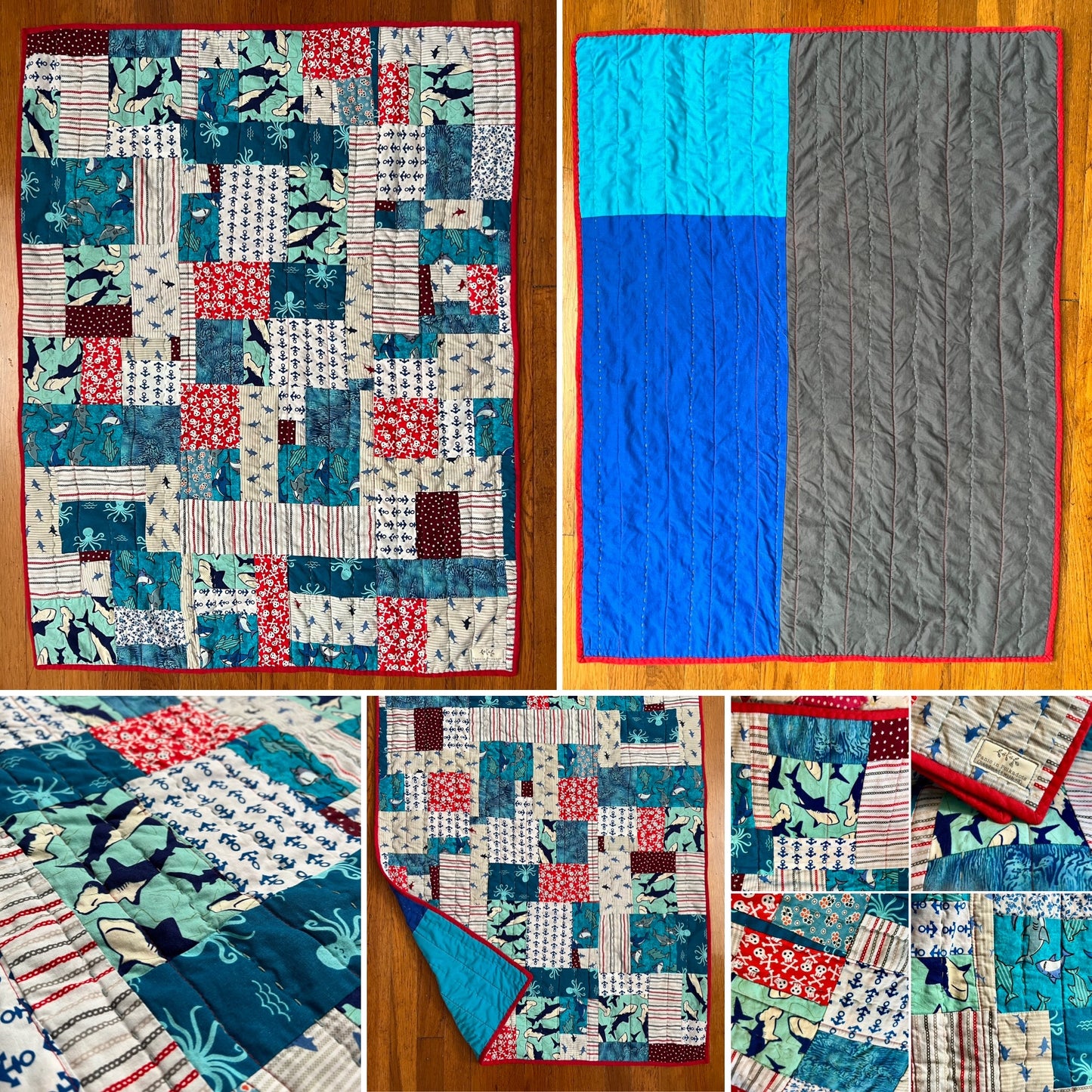 Pet Blanket Quilt - Small Baby Quilt - Hand-quilted Embroidery Detail