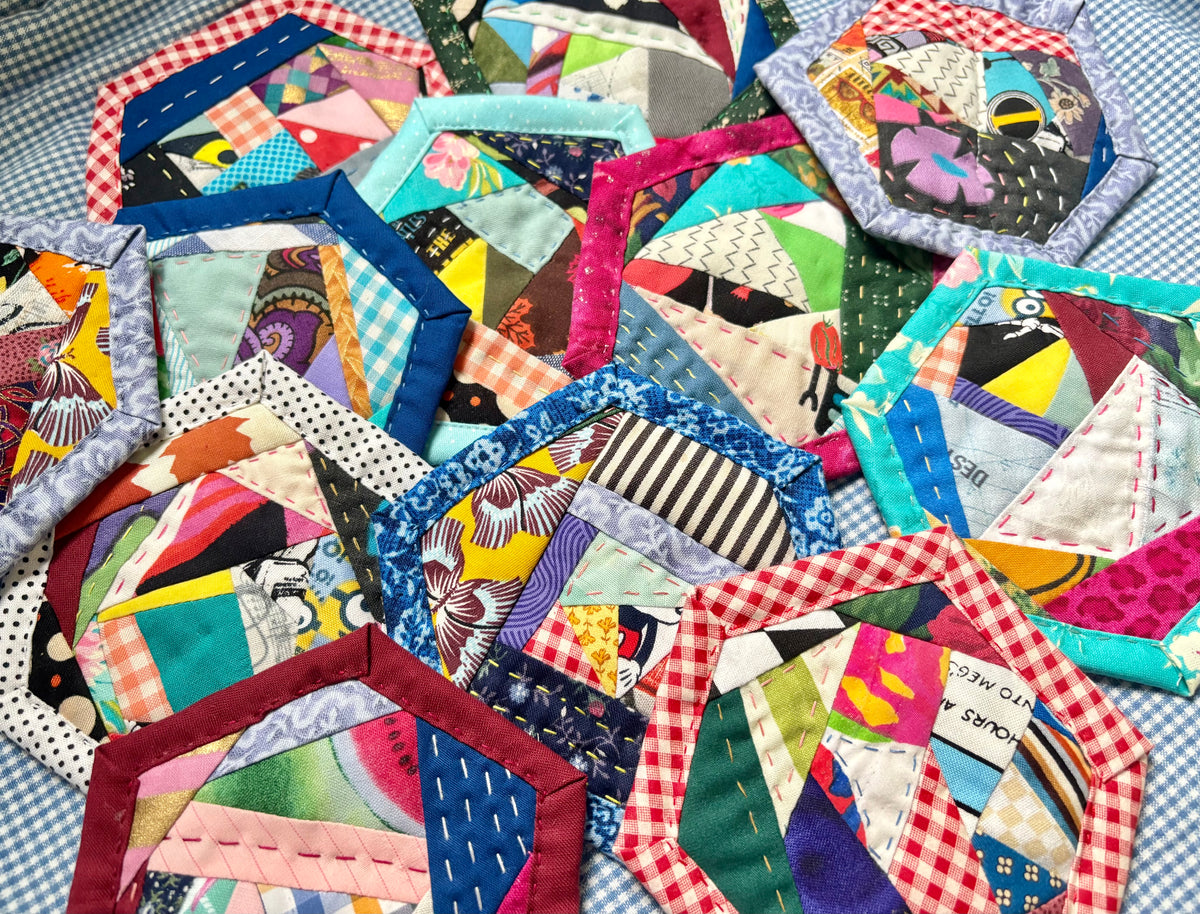 Quilted Coaster - Washable and Reusable - Squares or Hexagons -  Set of One