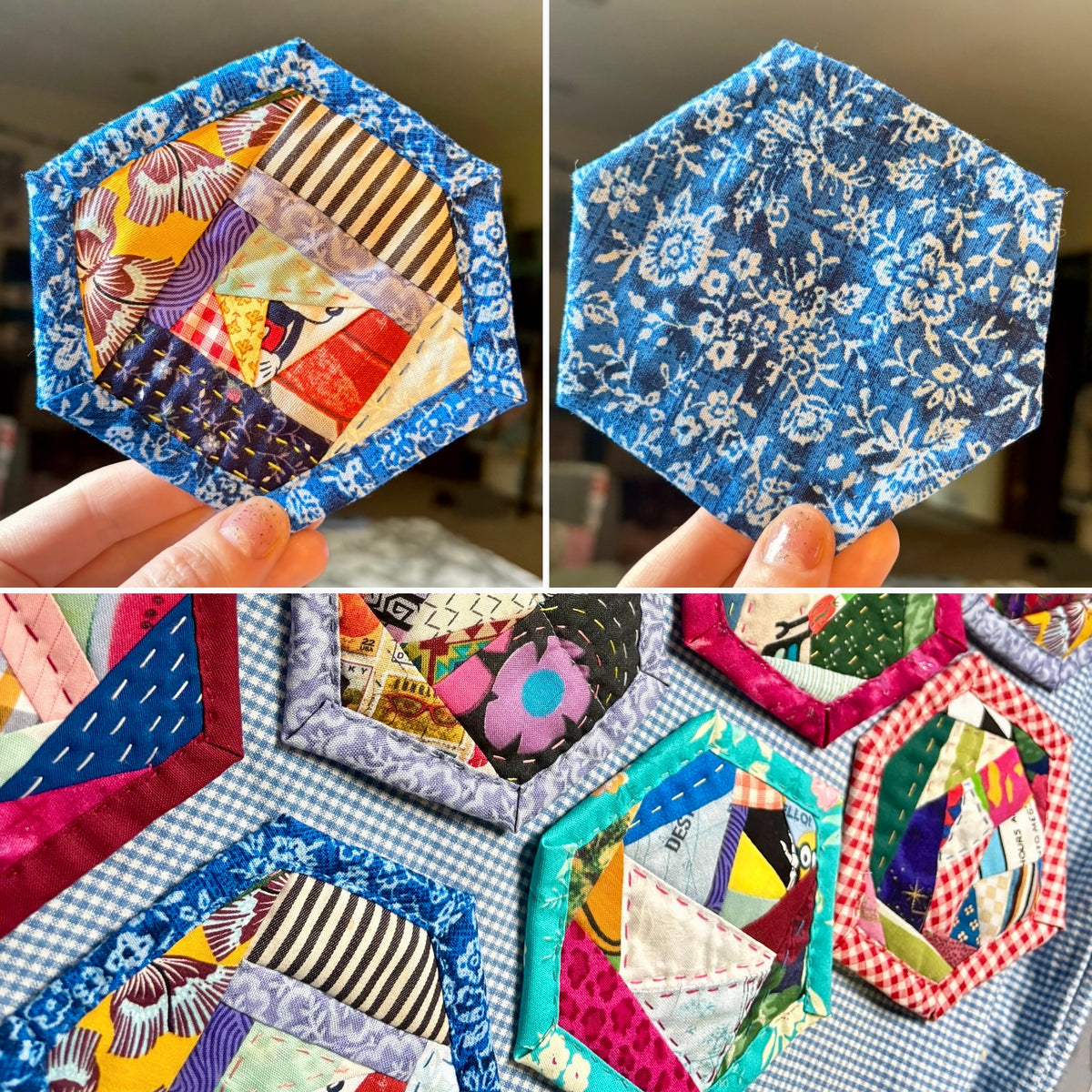 Quilted Coaster - Washable and Reusable - Squares or Hexagons -  Set of One