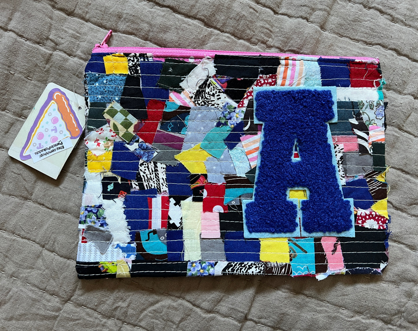 Perfectly Imperfect Zipper Pouch - Scrappy and Upcycled - Varsity Letter
