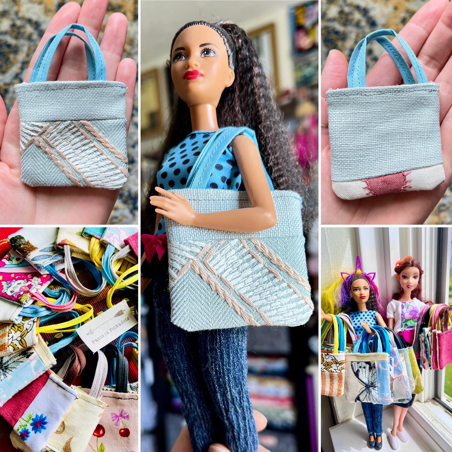 Doll Accessories - Barbie Tote Bag, Embroidery, or Tiny Dollhouse