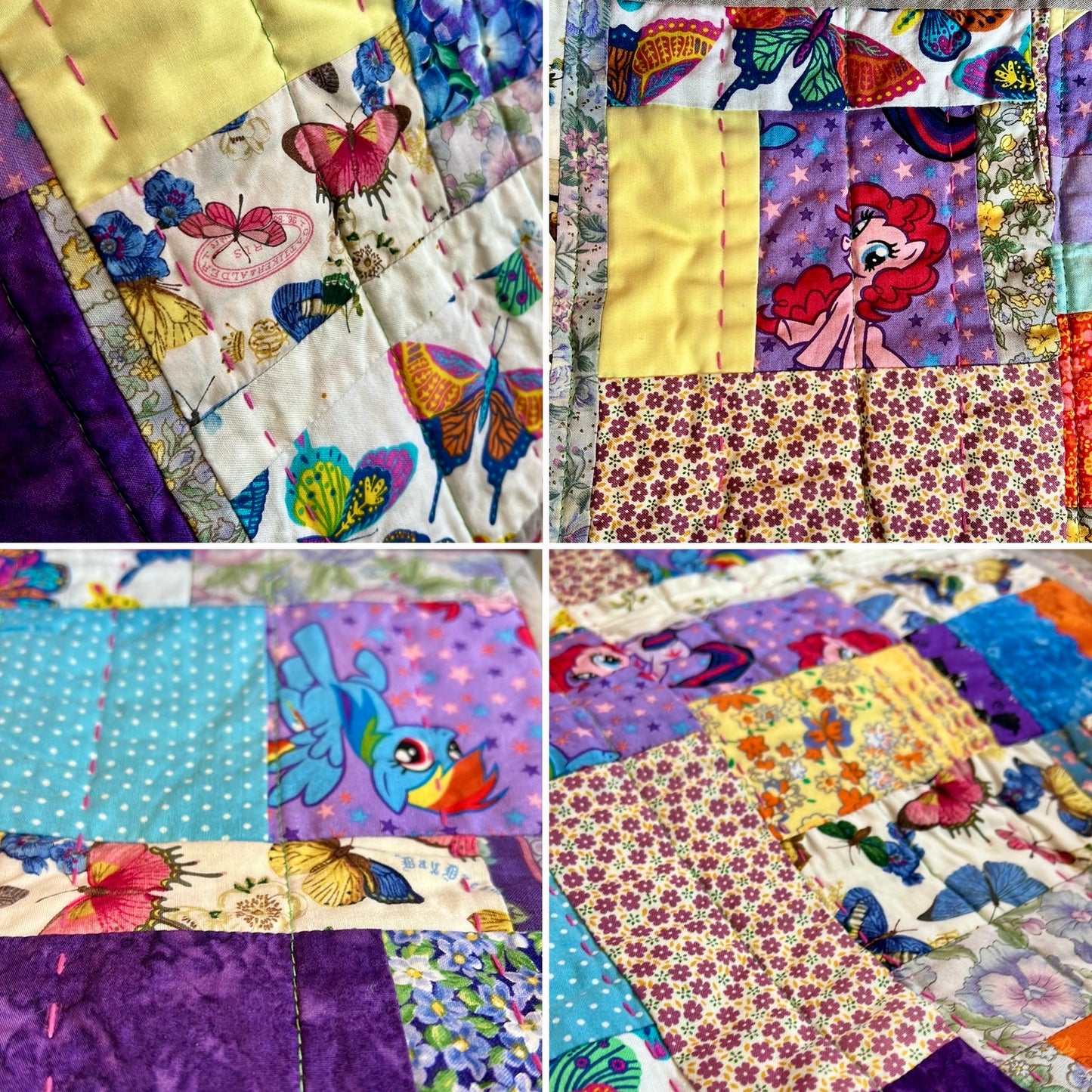 Pet Blanket Quilt - Small Baby Quilt - Hand-quilted Embroidery Detail