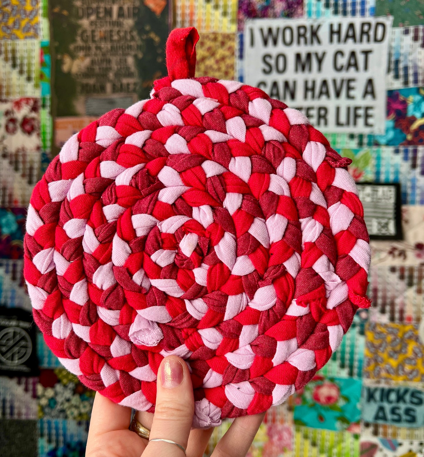 Braided Trivet Potholder Single - Handbraided & Handsewn - Set of One