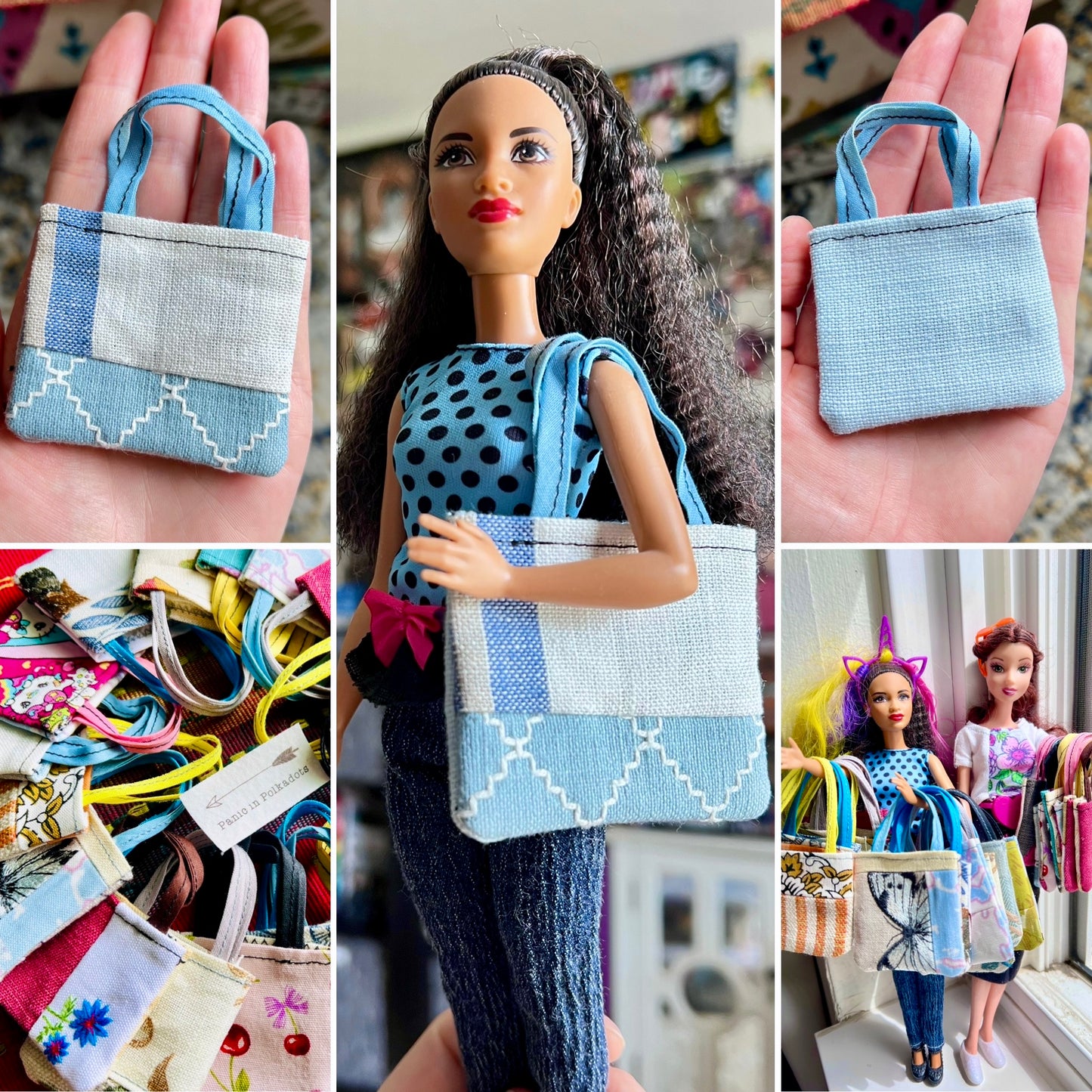Doll Accessories - Barbie Tote Bag, Embroidery, or Tiny Dollhouse