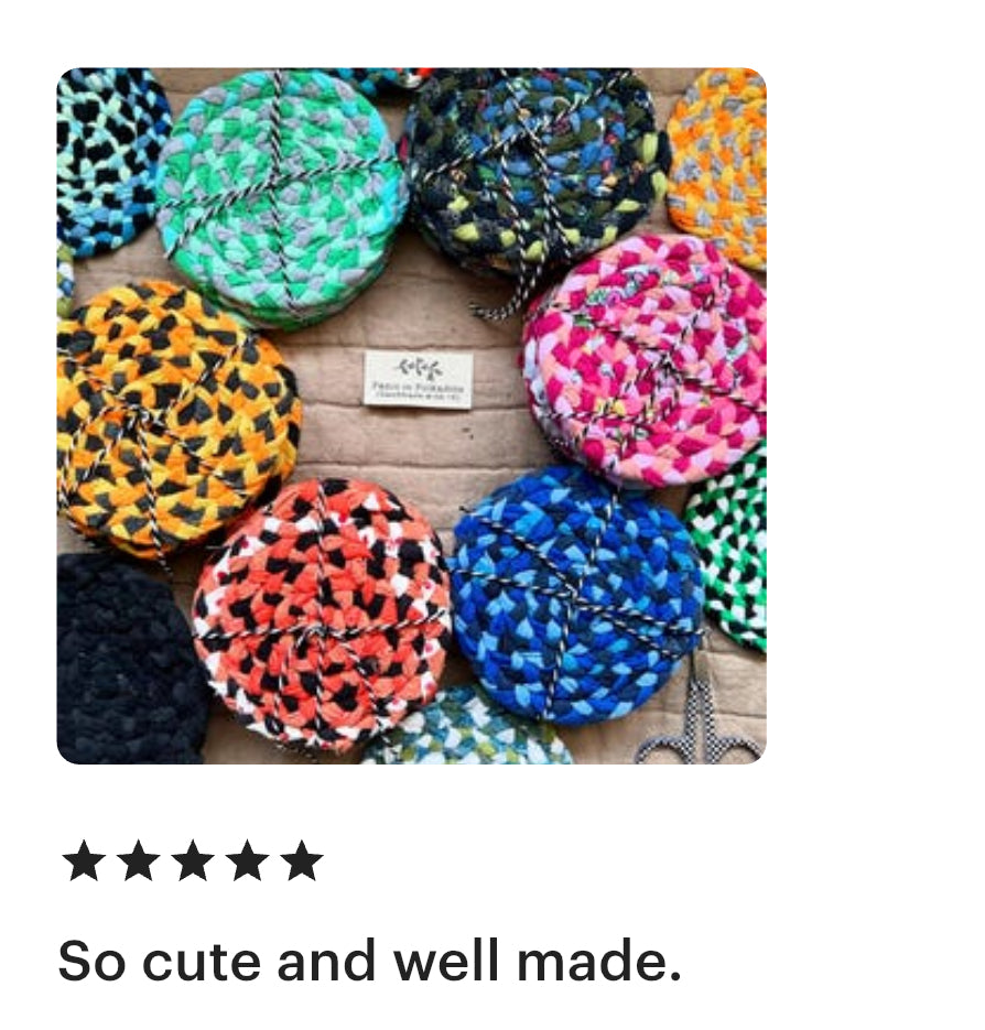 Coasters - Set of 4 - Handbraided & Handsewn -  Washable Reusable