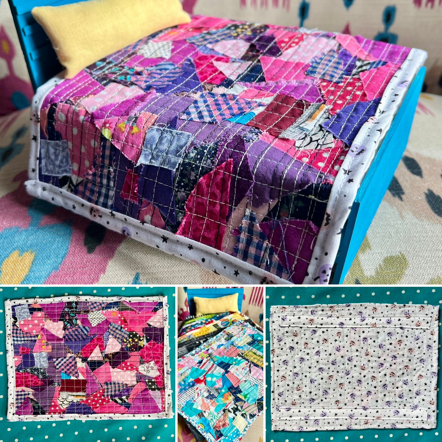 Cute Doll Quilt - Handmade Miniatures - 1:12 Scale