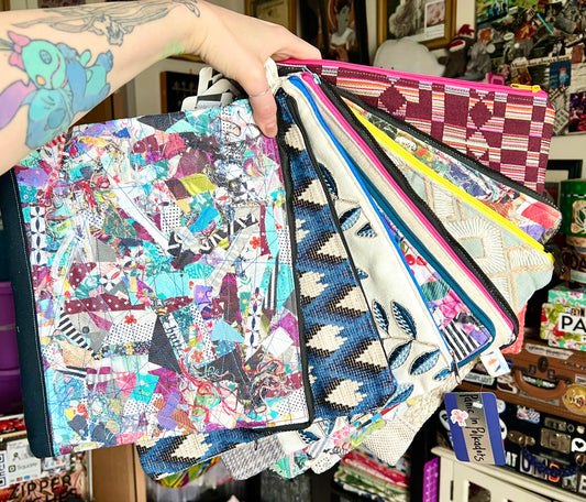 Ipad or Tablet Case Zipper Pouch - Quilted Tiny Scraps, Upcycled Market Bag or Designer Fabrics