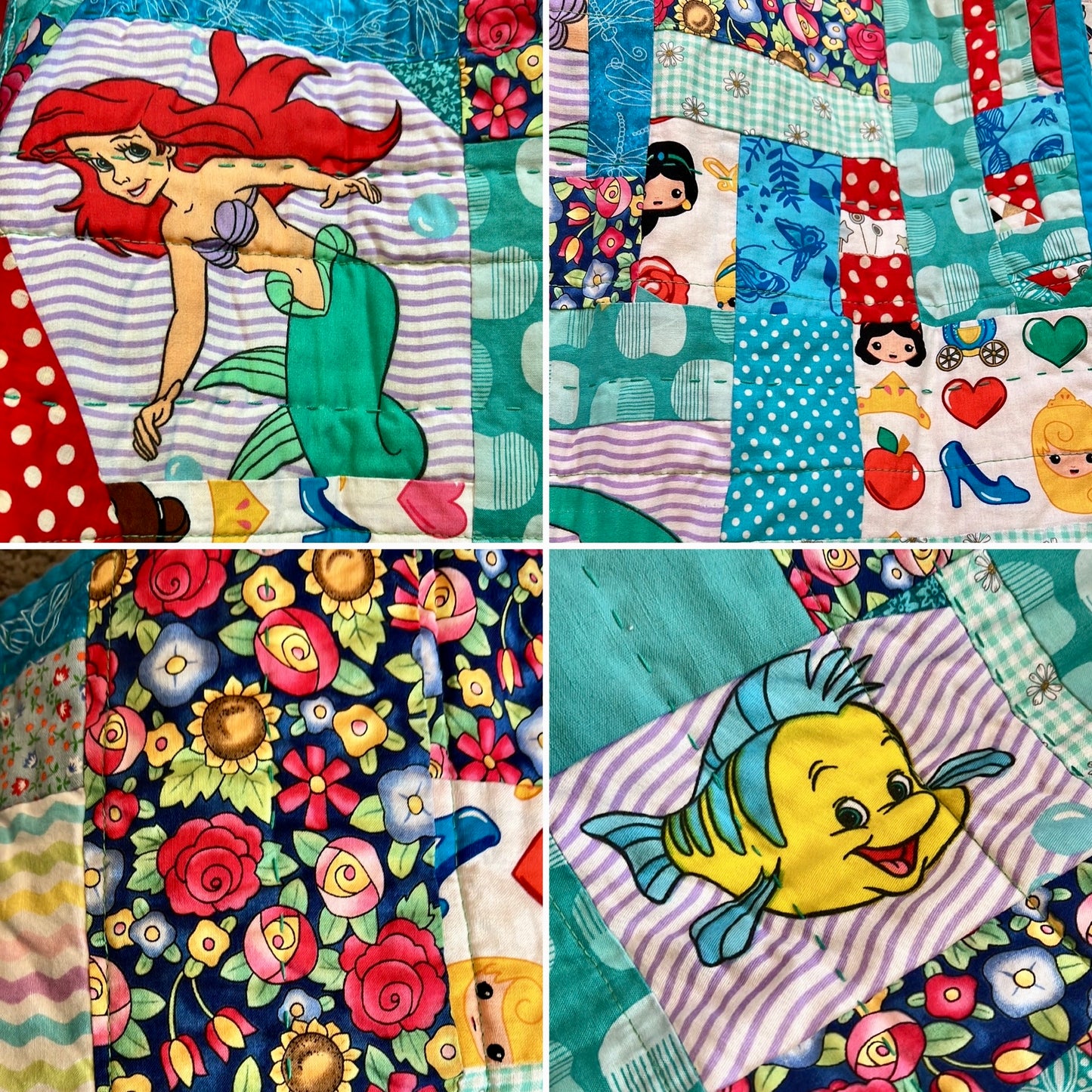 Pet Blanket Quilt - Small Baby Quilt - Hand-quilted Embroidery Detail