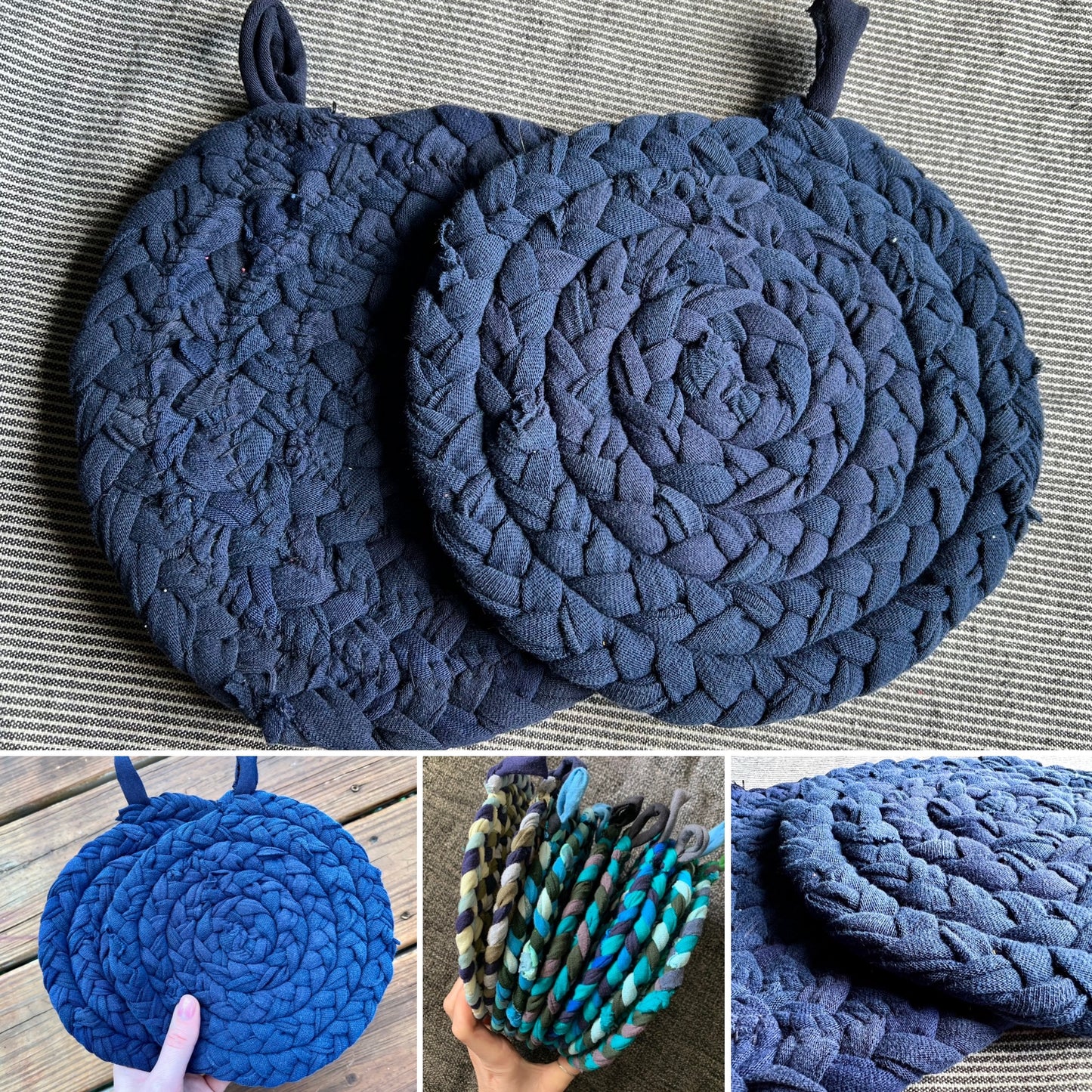 Trivet Potholders - Cool Colors Collection - Handbraided & Handsewn - Set of Two
