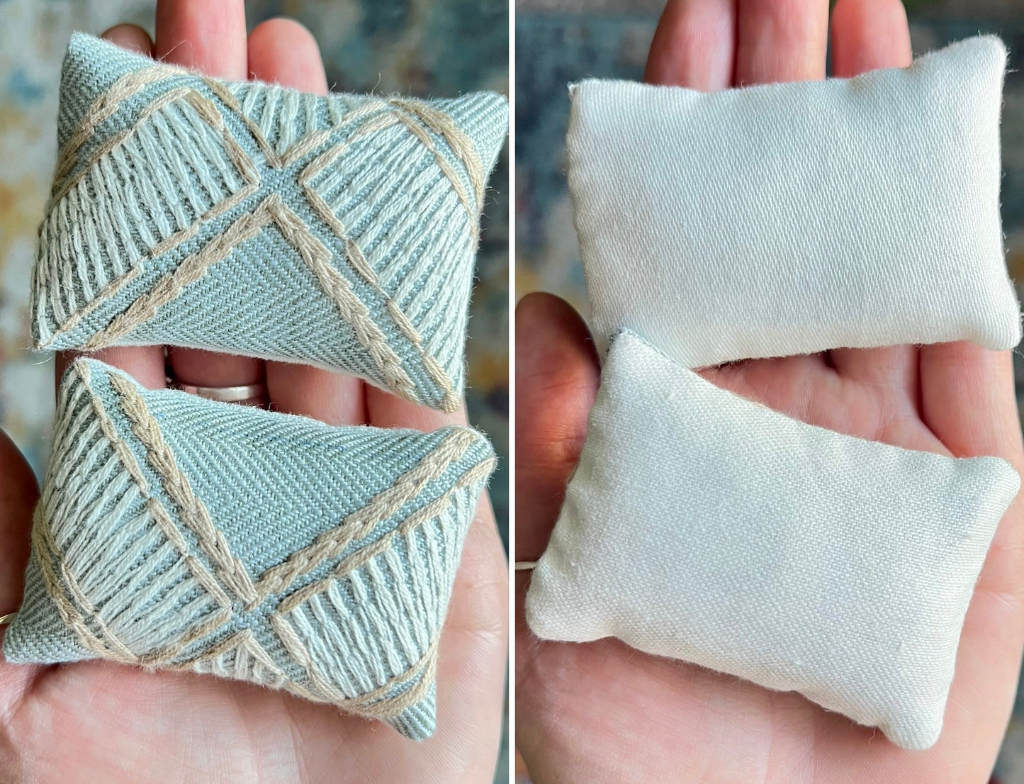 Barbie Doll Pillows - Handmade miniatures Set of Two -  1:6 Scale