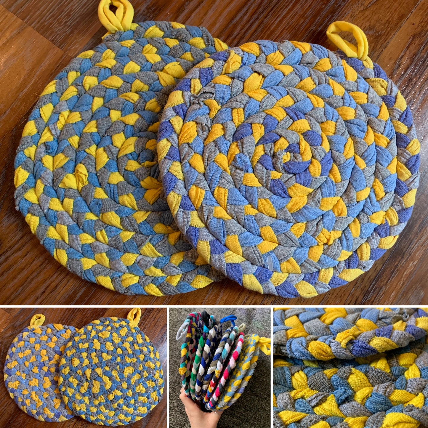 Fruity Rainbow Trivet Potholders - Handbraided & Handsewn - Set of Two