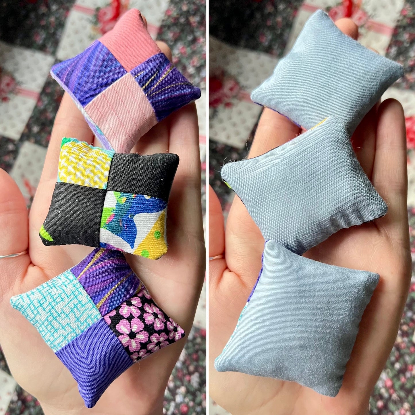 Doll Pillows E - Patchwork Sold Individually - FourSquare, Diagonal, and Tiny Strips - 1:12 Scale