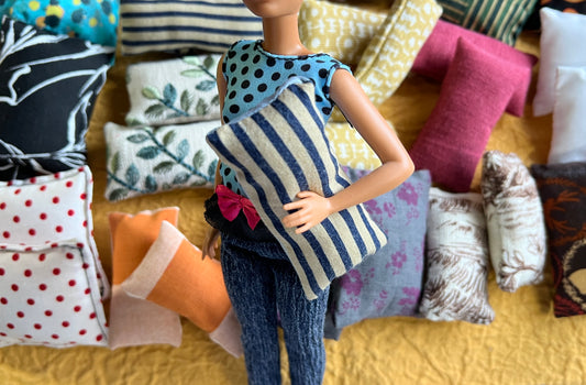 Barbie Doll Pillows - Pair of Miniature Throw Pillows -  1:6 Scale