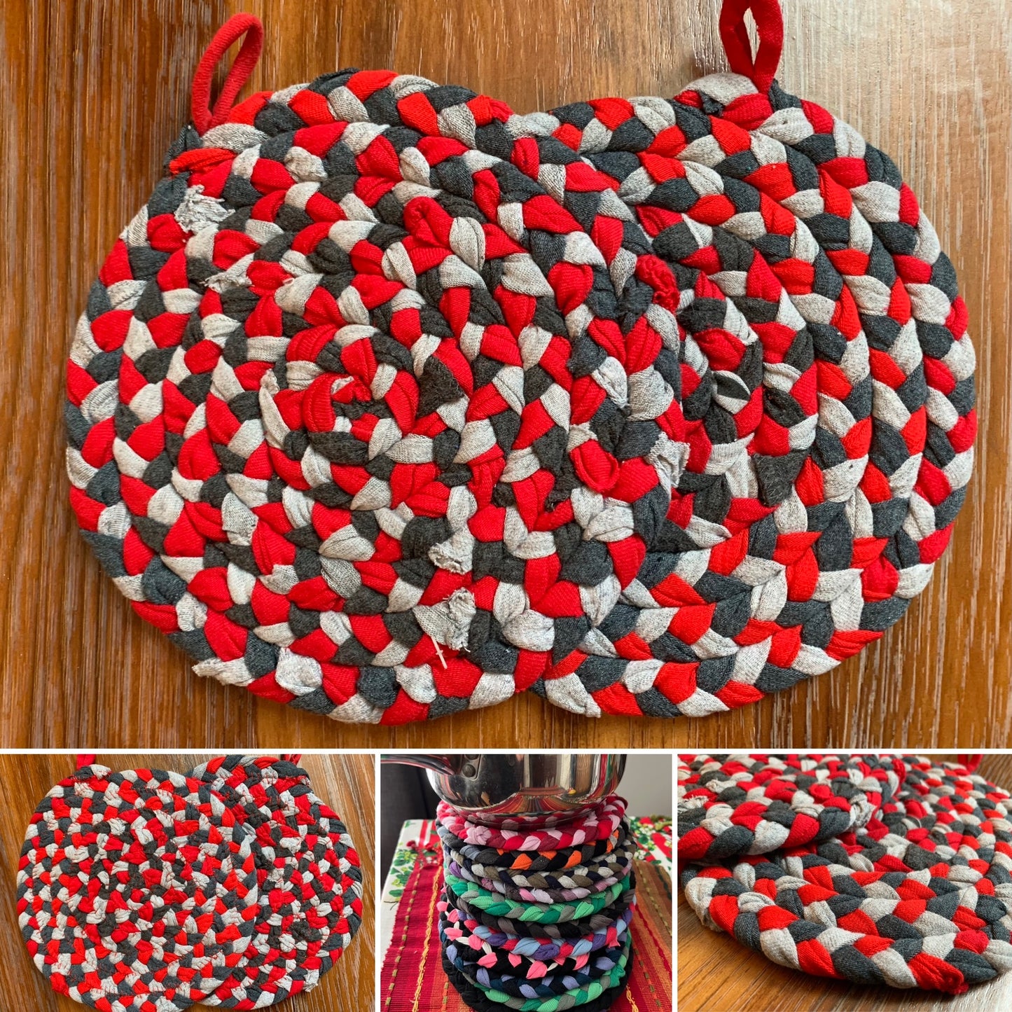 Trivet Potholders - Warm Colors Collection - Handbraided & Handsewn - Set of Two