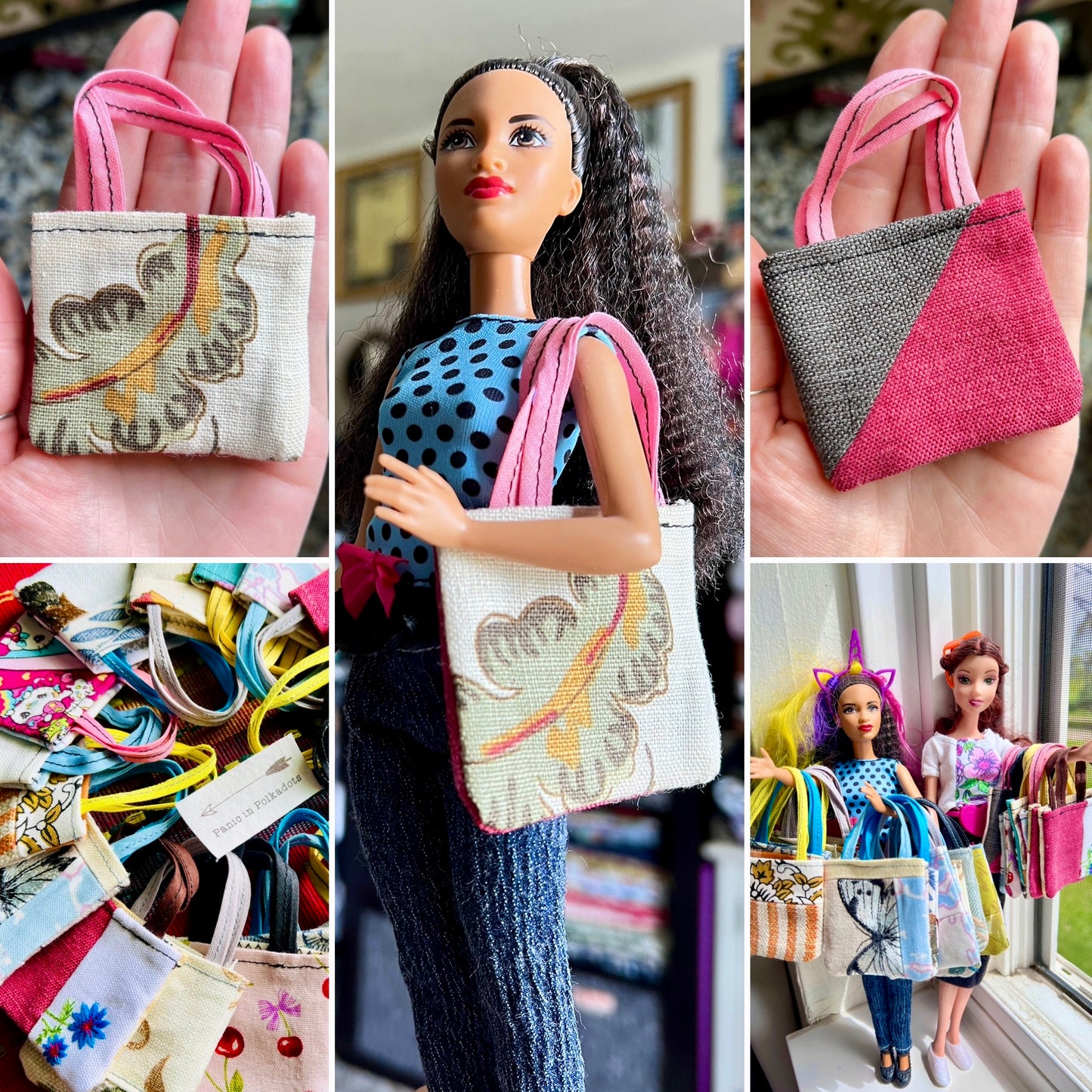 Doll Accessories - Barbie Tote Bag, Embroidery, or Tiny Dollhouse