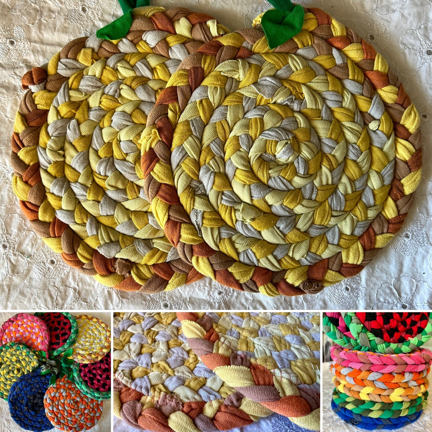 Fruity Rainbow Trivet Potholders - Handbraided & Handsewn - Set of Two