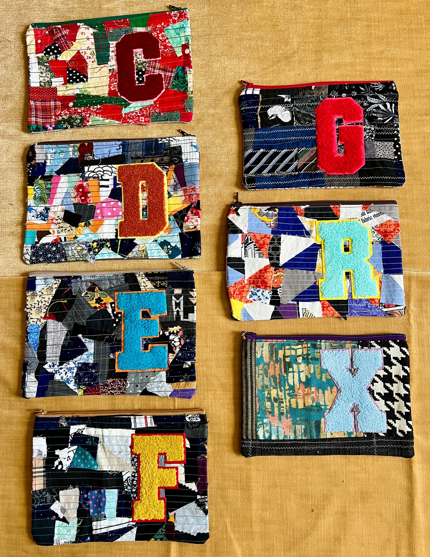 Zipper Pouch - Varsity Letter Alphabet - Scrappy and Upcycled