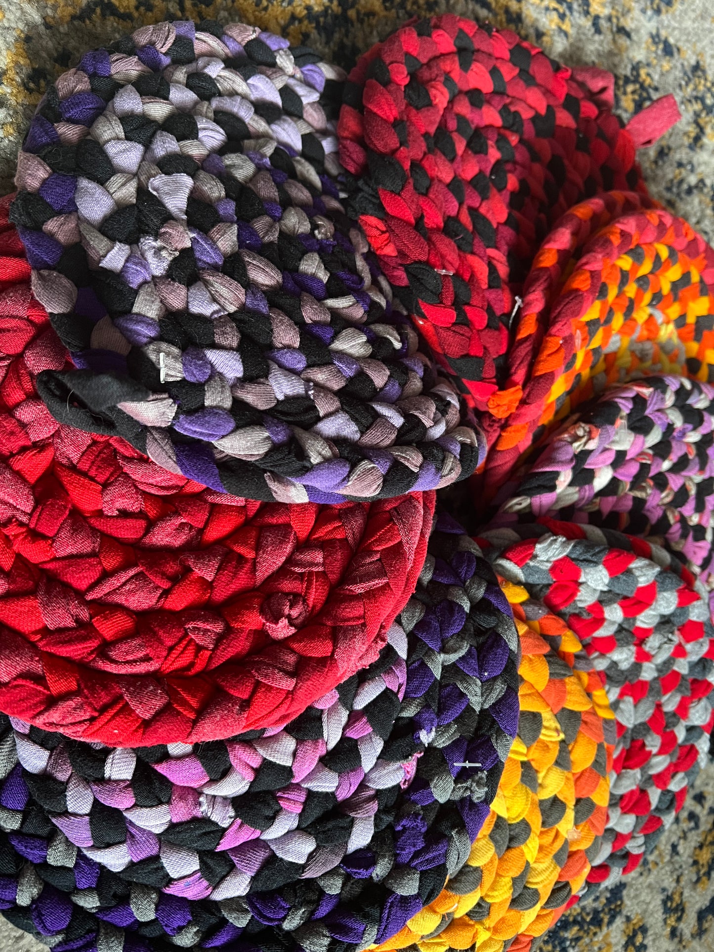 Trivet Potholders - Warm Colors Collection - Handbraided & Handsewn - Set of Two