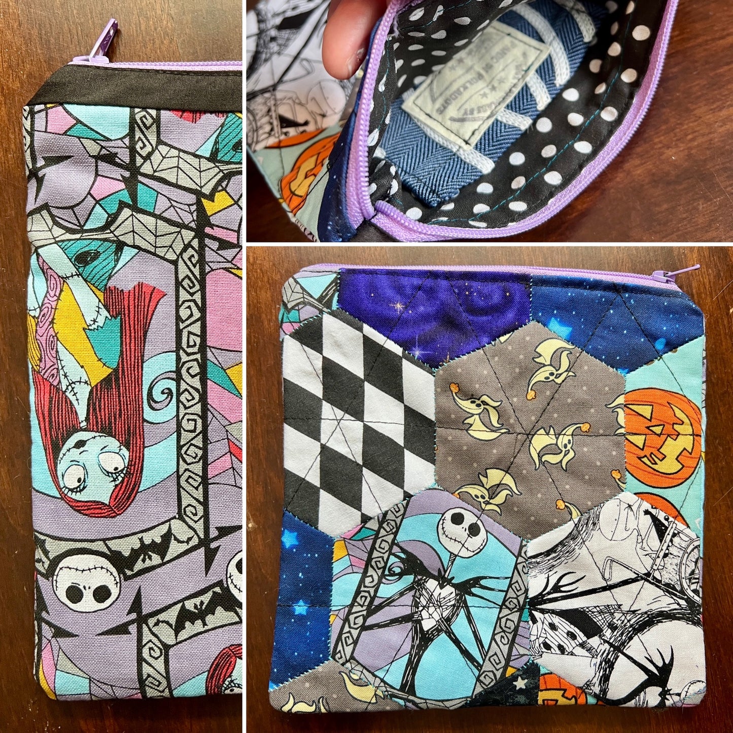 Hexie Pouch - Handsewn Fabric Zipper Pouch - Upcycled Reusable Bag Zip Pouch