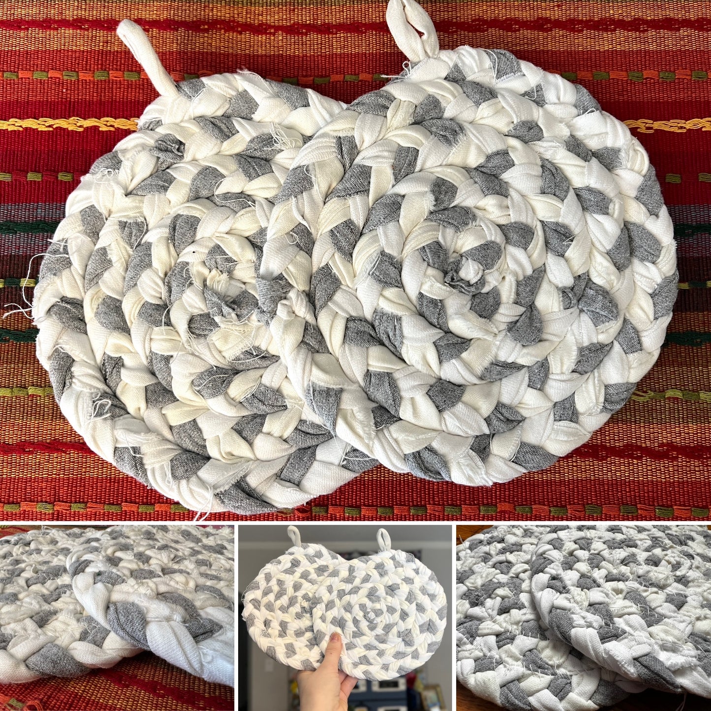 Trivet Potholders - Cool Colors Collection - Handbraided & Handsewn - Set of Two