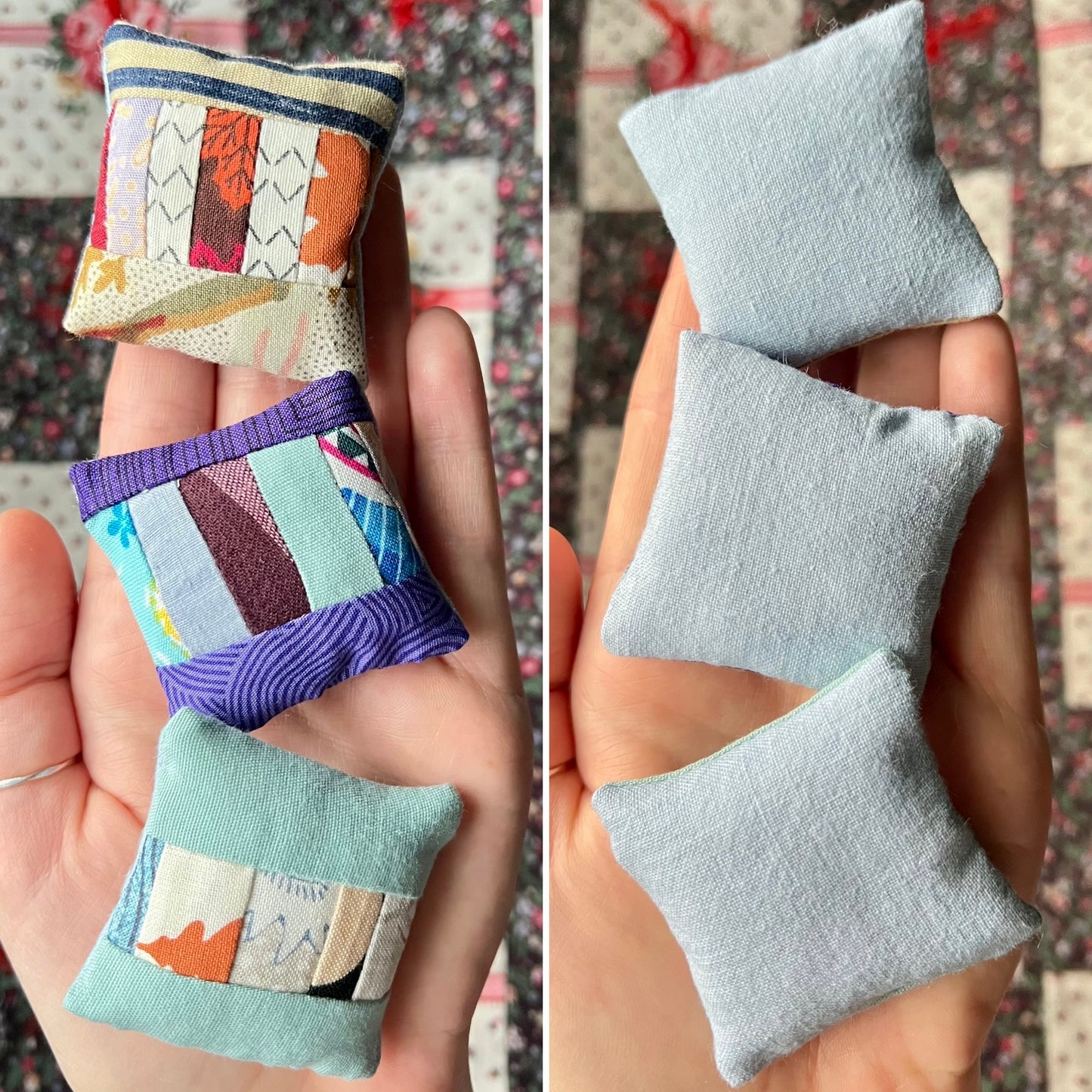 Doll Pillows E - Patchwork Sold Individually - FourSquare, Diagonal, and Tiny Strips - 1:12 Scale
