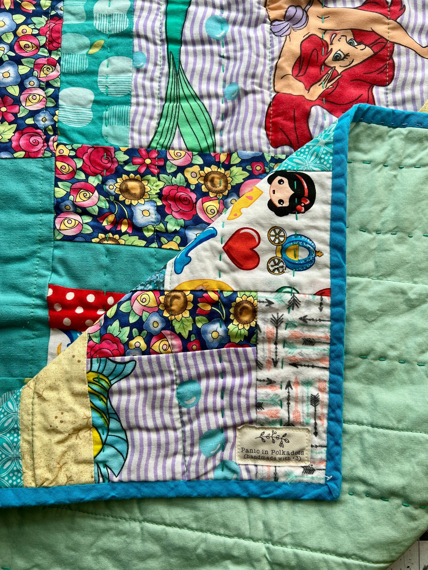 Pet Blanket Quilt - Small Baby Quilt - Hand-quilted Embroidery Detail