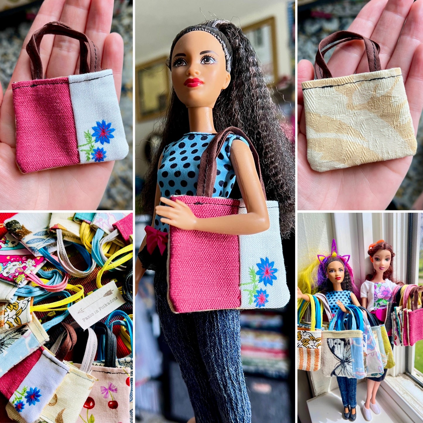 Doll Accessories - Barbie Tote Bag, Embroidery, or Tiny Dollhouse