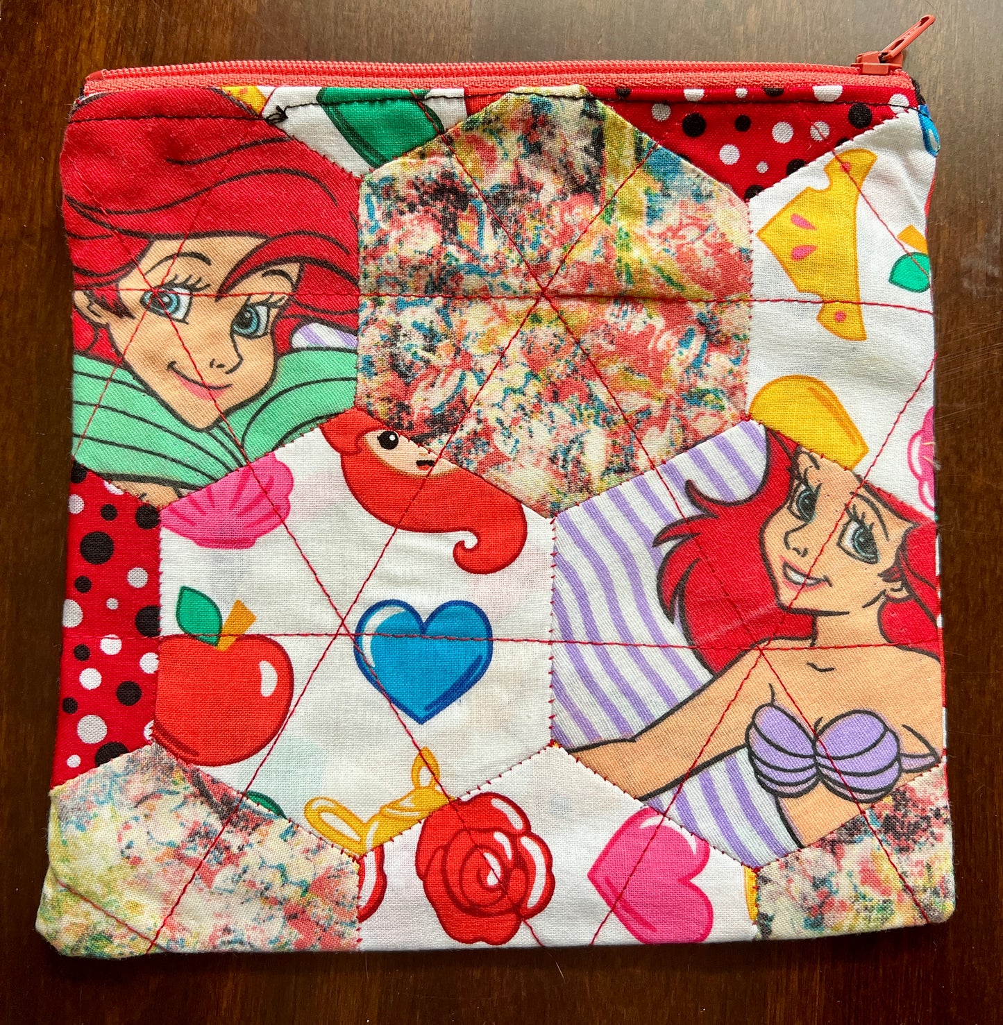 Hexie Pouch - Handsewn Fabric Zipper Pouch - Upcycled Reusable Bag Zip Pouch