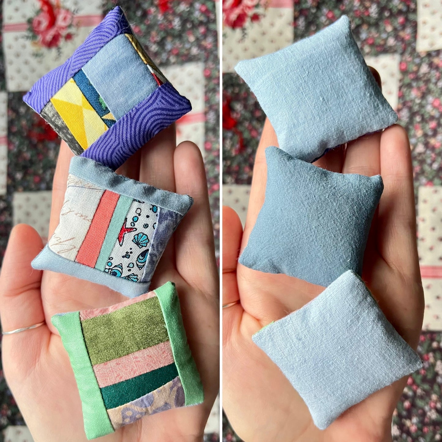 Doll Pillows E - Patchwork Sold Individually - FourSquare, Diagonal, and Tiny Strips - 1:12 Scale