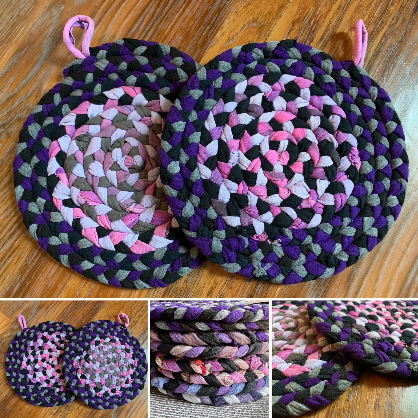 Trivet Potholders - Warm Colors Collection - Handbraided & Handsewn - Set of Two