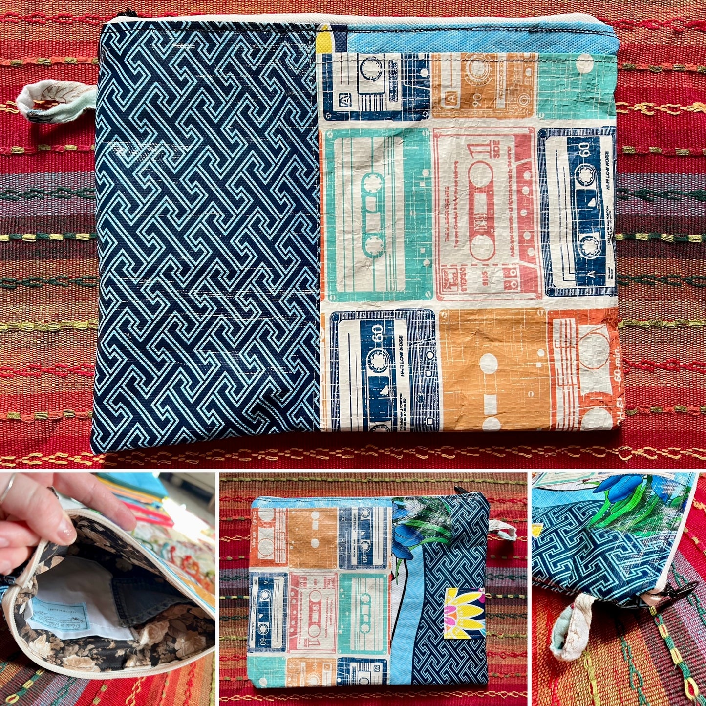 Ipad or Tablet Case Zipper Pouch - Quilted Tiny Scraps, Upcycled Market Bag or Designer Fabrics