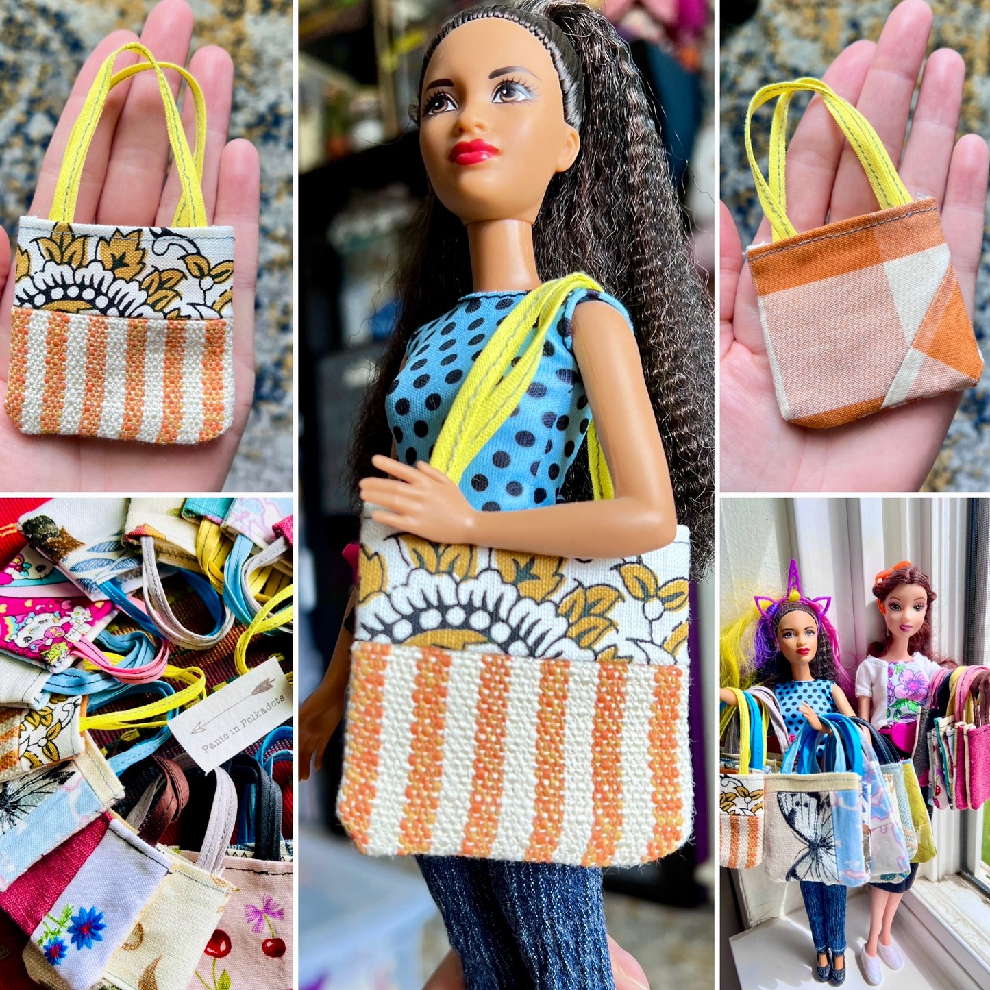 Doll Accessories - Barbie Tote Bag, Embroidery, or Tiny Dollhouse
