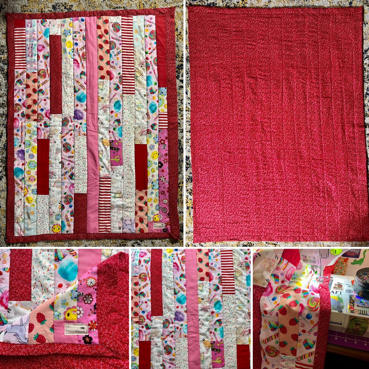 Pet Blanket Quilt - Small Baby Quilt - Hand-quilted Embroidery Detail