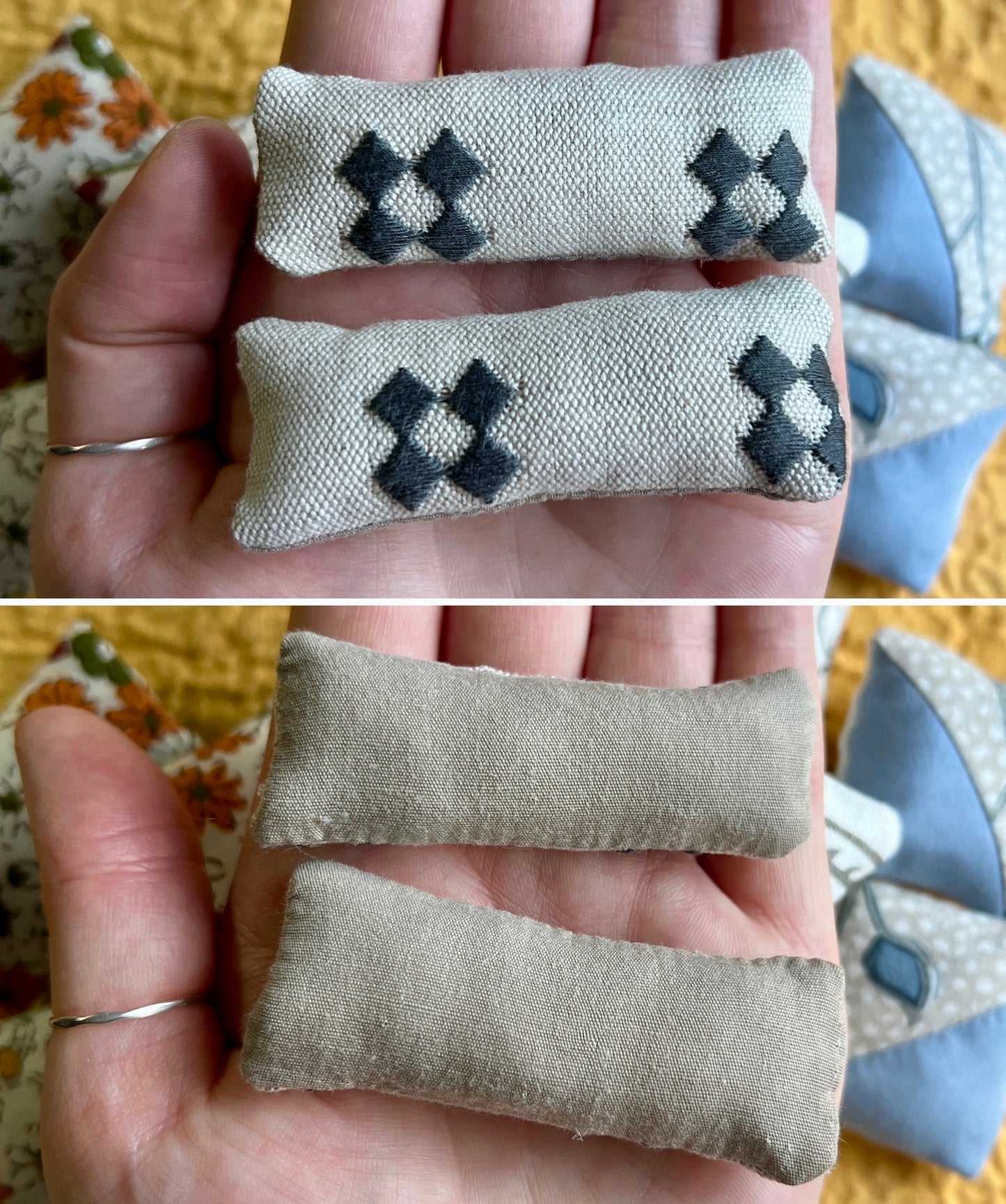 Doll Pillow Set of Two - Pair of Miniature Throw Pillows - 1:12 Scale