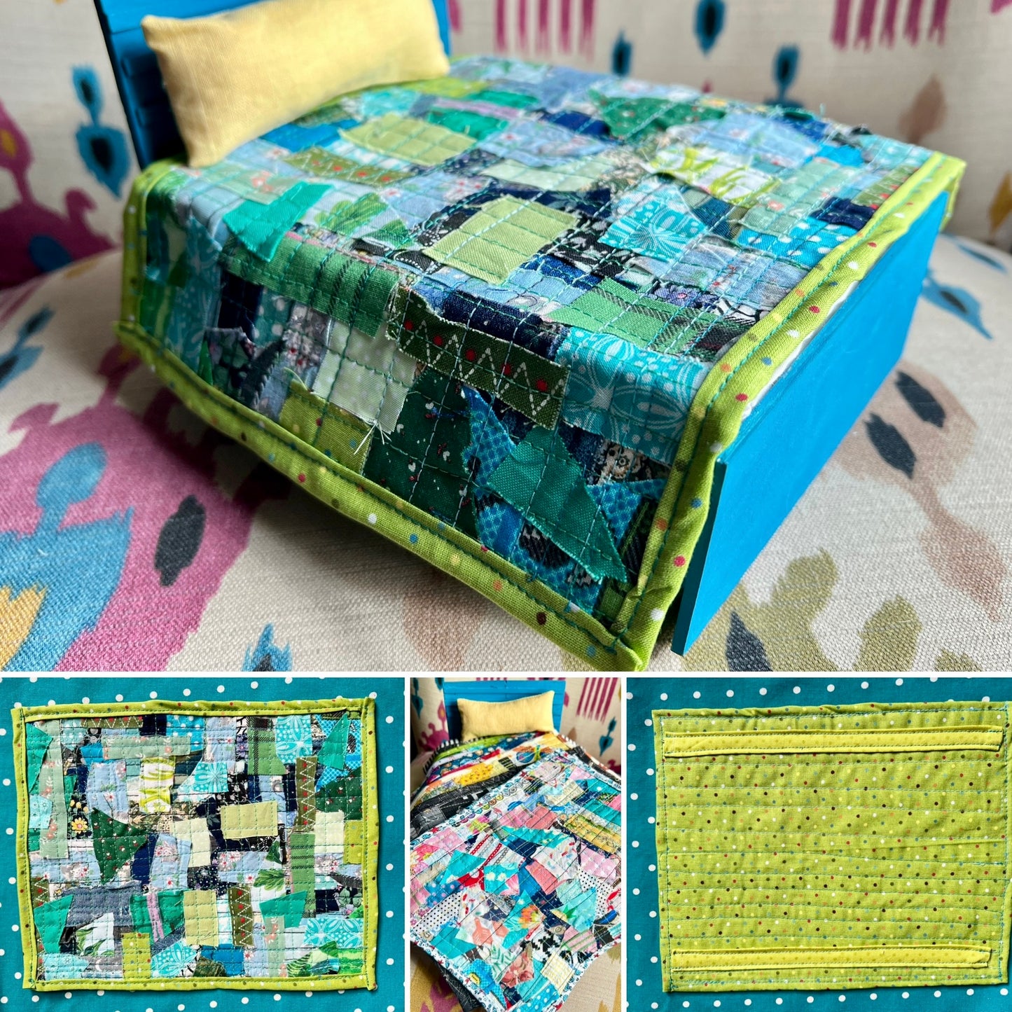 Cute Doll Quilt - Handmade Miniatures - 1:12 Scale