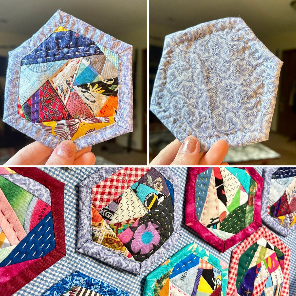 Quilted Coaster - Washable and Reusable - Squares or Hexagons -  Set of One