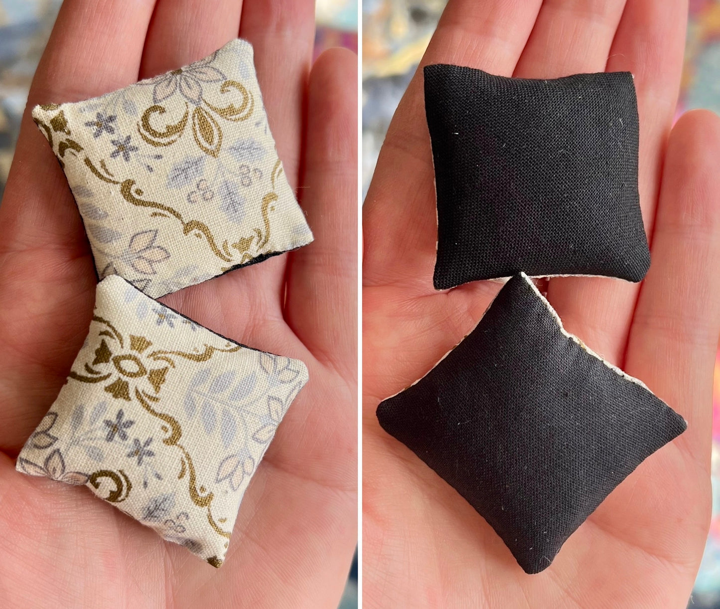 Doll Pillows A - Tiny Set of Two Handmade Miniatures - 1:12 Scale or 1:24 Scale