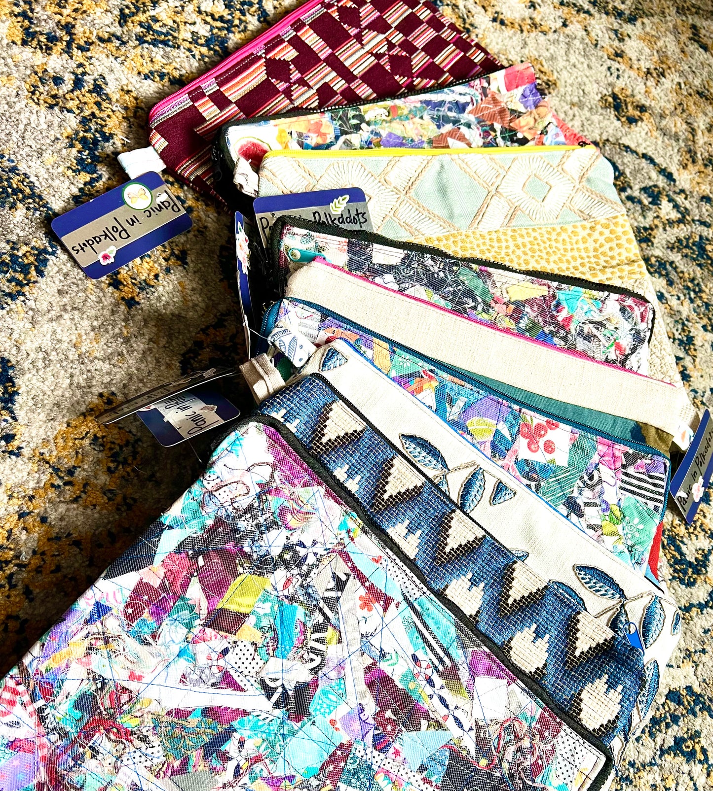 Ipad or Tablet Case Zipper Pouch - Quilted Tiny Scraps, Upcycled Market Bag or Designer Fabrics