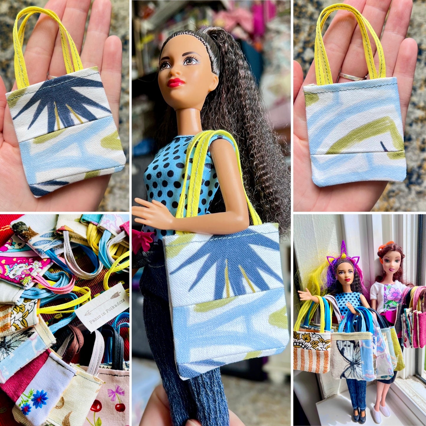 Doll Accessories - Barbie Tote Bag, Embroidery, or Tiny Dollhouse
