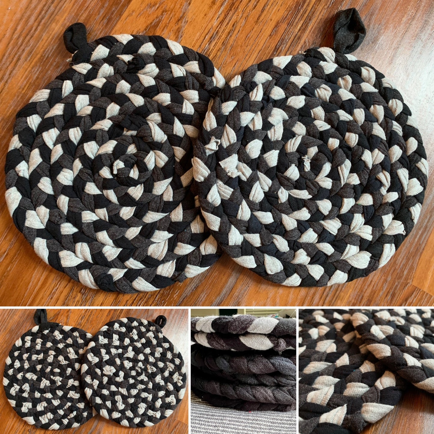Trivet Potholders - Cool Colors Collection - Handbraided & Handsewn - Set of Two
