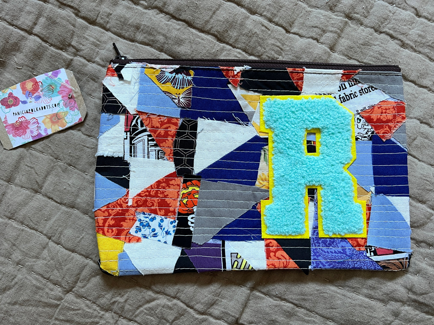 Perfectly Imperfect Zipper Pouch - Scrappy and Upcycled - Varsity Letter