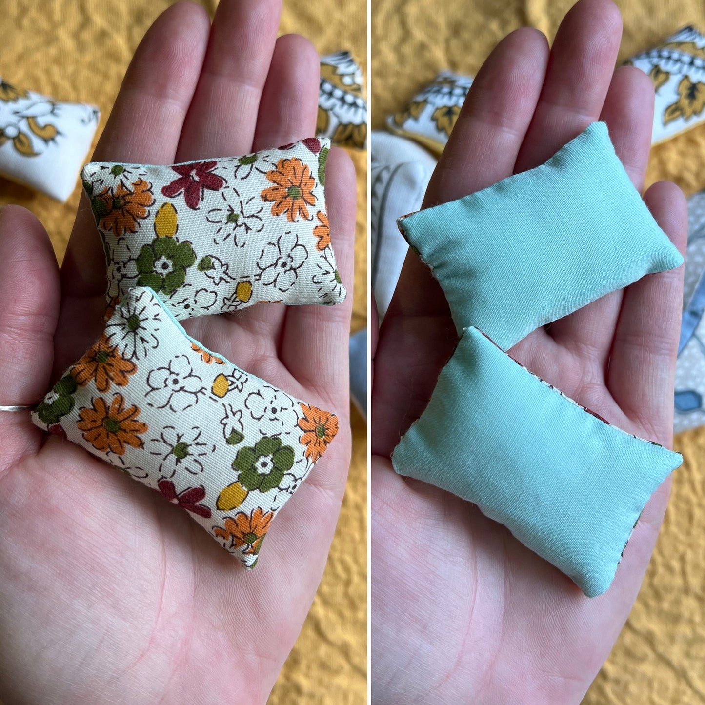 Doll Pillow Set of Two - Pair of Miniature Throw Pillows - 1:12 Scale