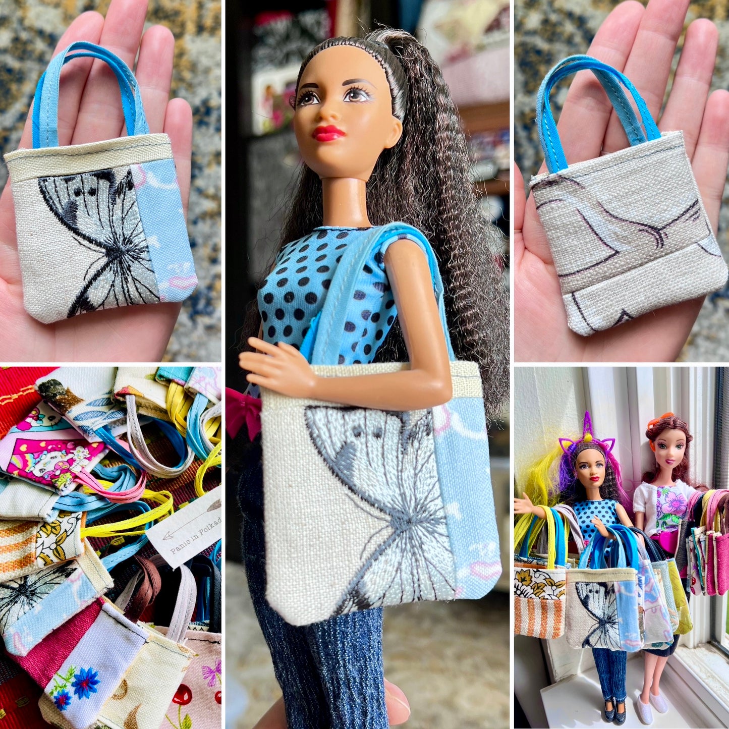 Doll Accessories - Barbie Tote Bag, Embroidery, or Tiny Dollhouse