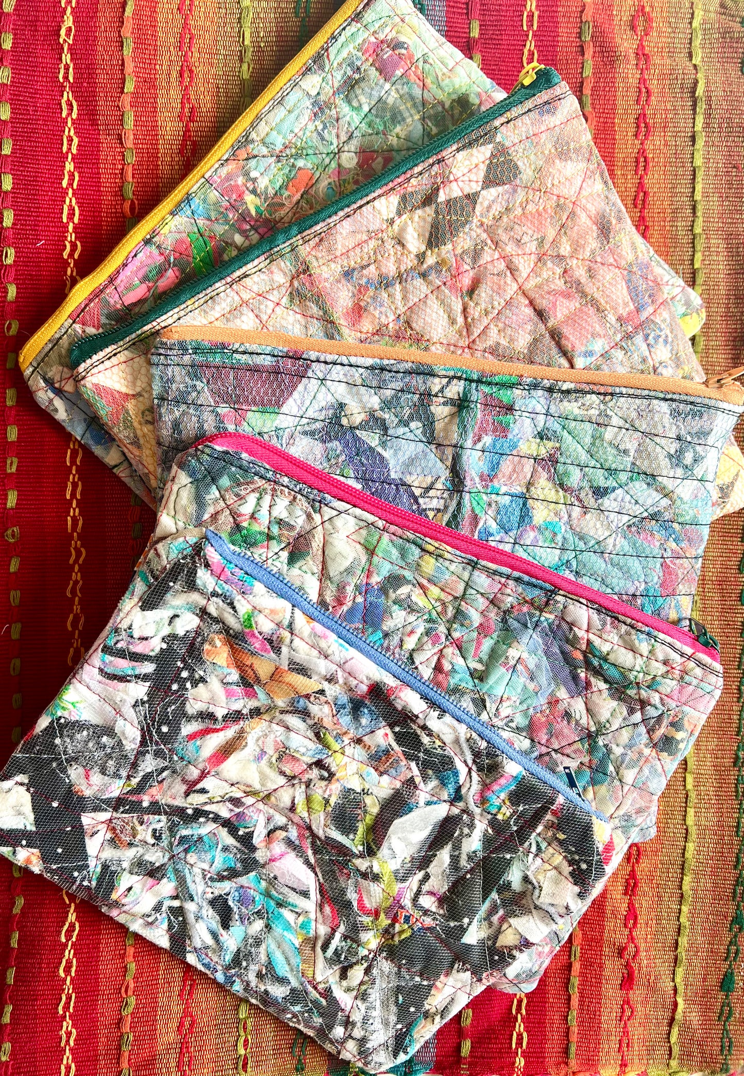 Zipper Pouch - Hexie Scraps, Mesh Over Scraps or Catface