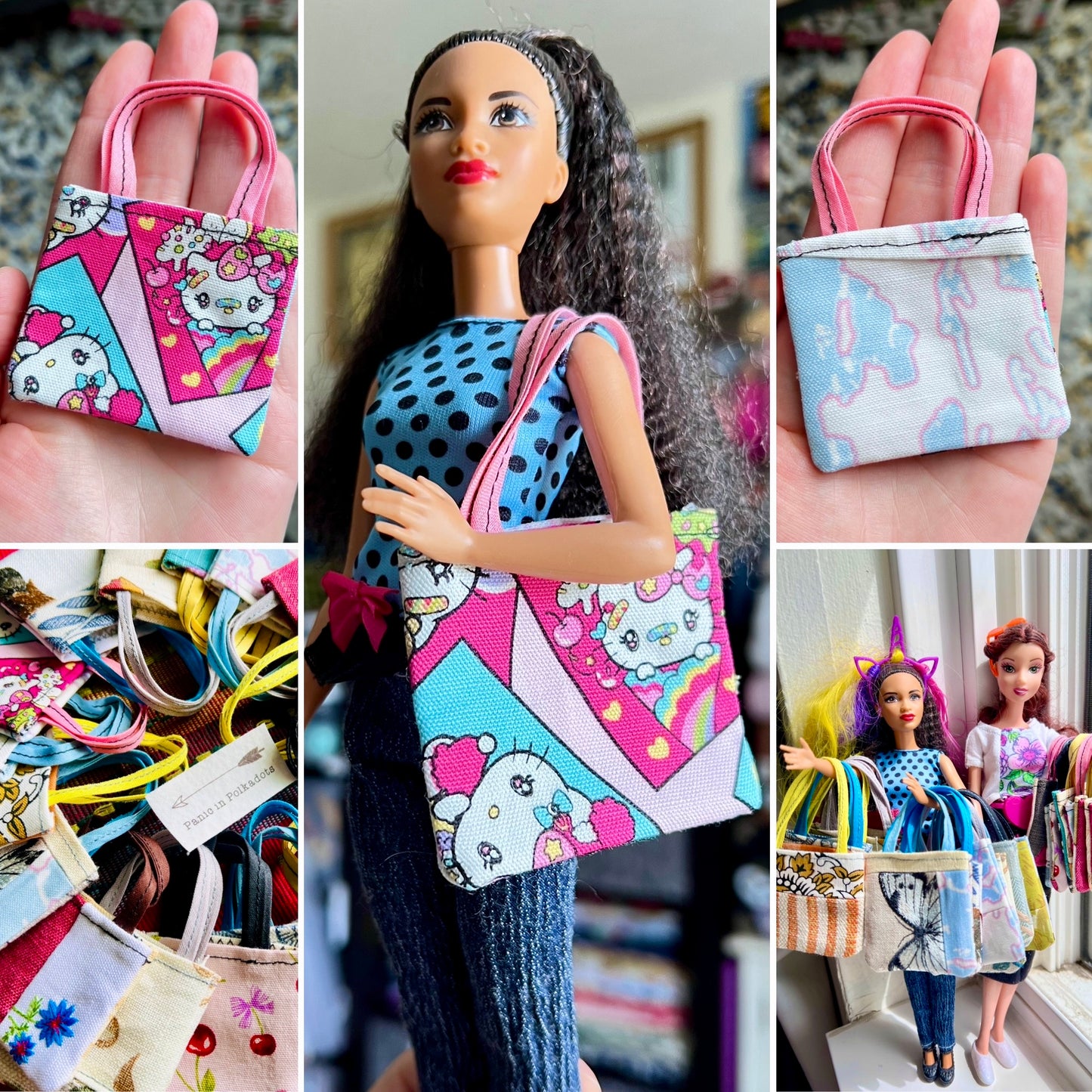 Doll Accessories - Barbie Tote Bag, Embroidery, or Tiny Dollhouse