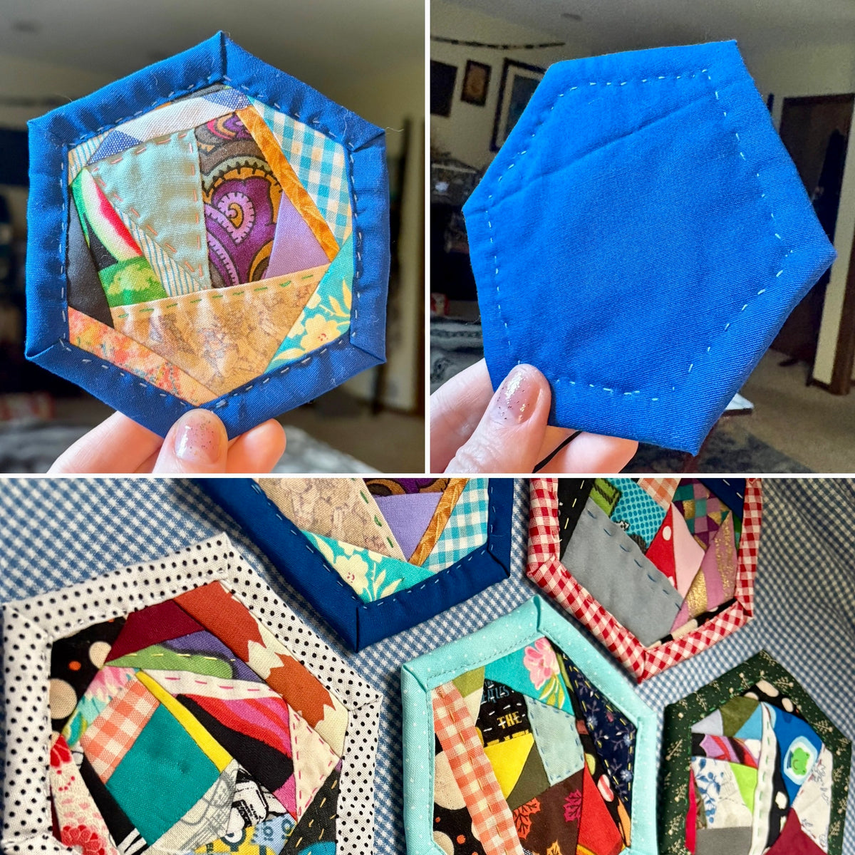 Quilted Coaster - Washable and Reusable - Squares or Hexagons -  Set of One