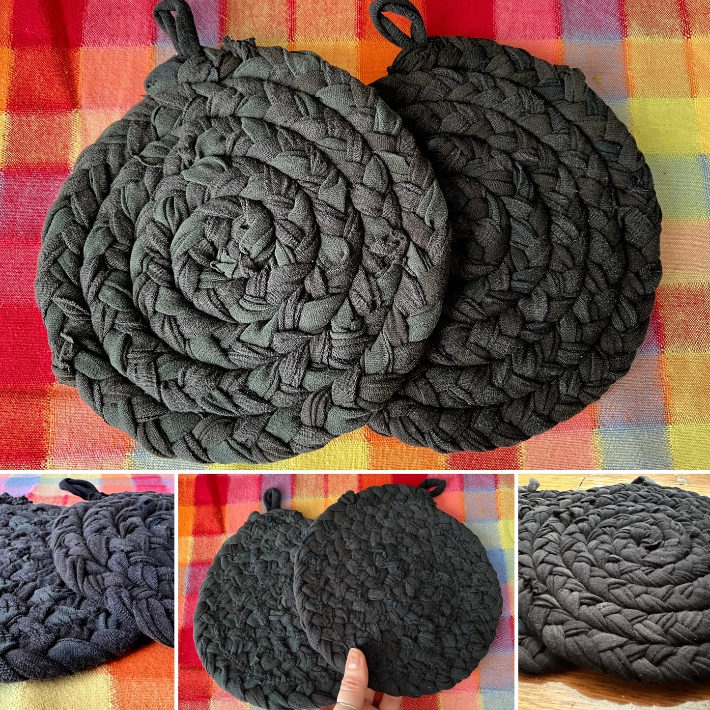 Trivet Potholders - Cool Colors Collection - Handbraided & Handsewn - Set of Two