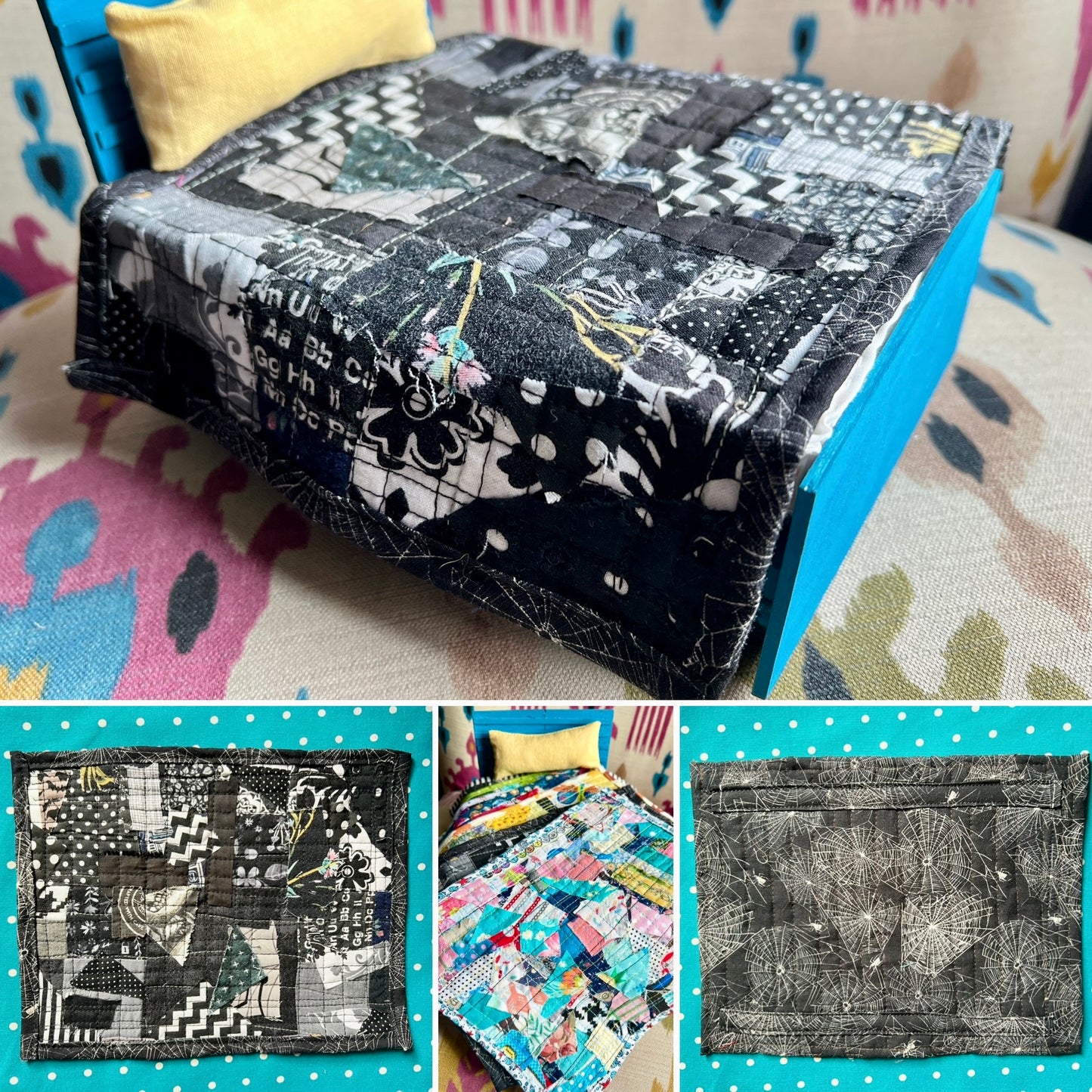 Cute Doll Quilt - Handmade Miniatures - 1:12 Scale
