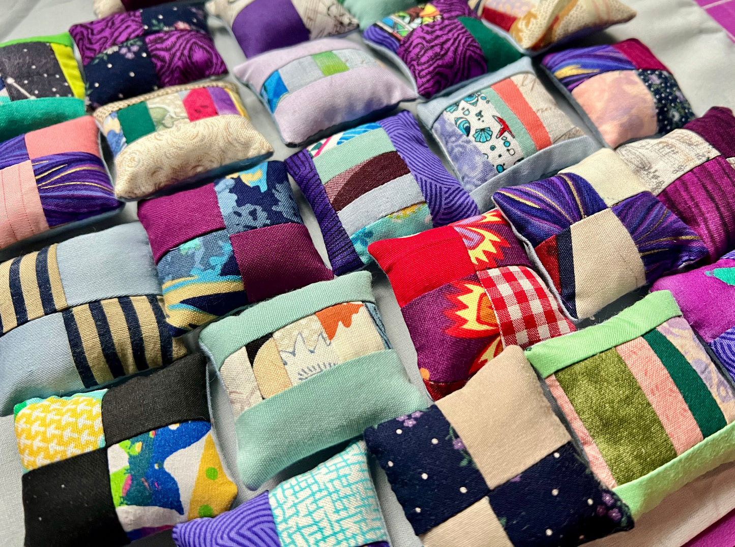 Doll Pillows E - Patchwork Sold Individually - FourSquare, Diagonal, and Tiny Strips - 1:12 Scale