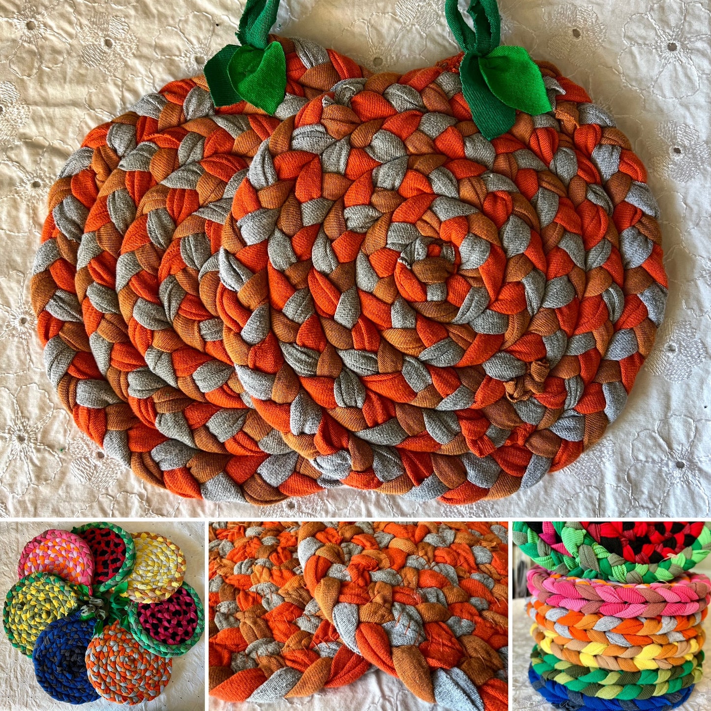 Fruity Rainbow Trivet Potholders - Handbraided & Handsewn - Set of Two